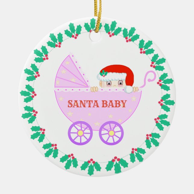 Ornamento De Cerâmica Carrinho de Bebê de Natal (Frente)