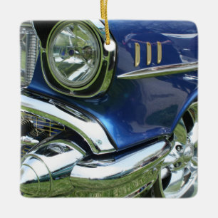 Ornamento De Cerâmica Carro Antigo Azul Chevy 1957