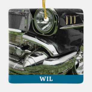 Ornamento De Cerâmica Carro Antigo Preto Chevy 1957, Nome ou Sua Foto