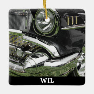 Ornamento De Cerâmica Carro Chevy Preto 1957, Nome no Preto, ou Sua Foto