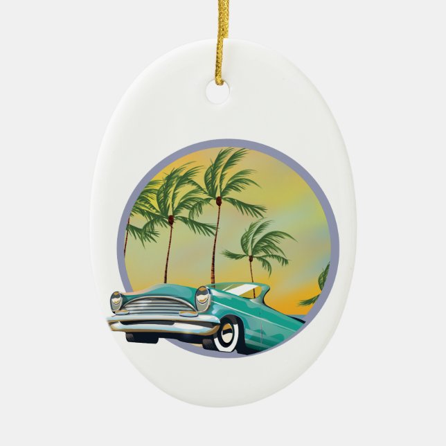 Ornamento De Cerâmica Carro Clássico ao crepúsculo (Frente)