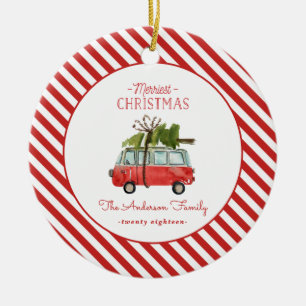 Ornamento De Cerâmica Carro da aguarela do Natal o mais alegre