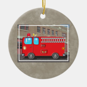 Ornamento De Cerâmica Carro de bombeiros e quartel dos bombeiros
