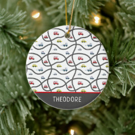 Ornamento De Cerâmica Carro de Natal do Menino Personalizado Bonito