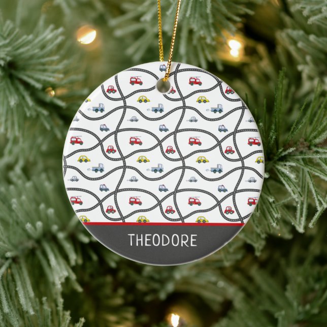 Ornamento De Cerâmica Carro de Natal do Menino Personalizado Bonito (Árvore)