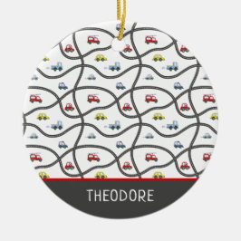 Ornamento De Cerâmica Carro de Natal do Menino Personalizado Bonito