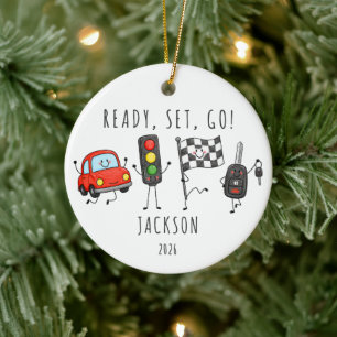Ornamento De Cerâmica Carro Personalizado para Crianças Pronto, Partida,