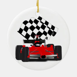 Ornamento De Cerâmica Carro Race Vermelho com Sinalizador Verificado