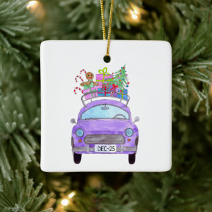 Ornamento De Cerâmica Carro roxo com dobras de Natal