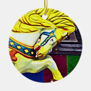 Ornamento De Cerâmica Carrossel Horse com Mané Amarelo