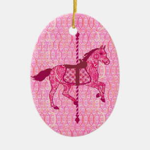 Ornamento De Cerâmica Carrossel Horse - Rosa Fuchsia