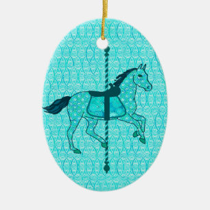 Ornamento De Cerâmica Carrossel Horse - Turquesa e Aqua