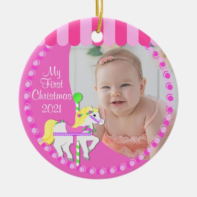 Ornamento De Cerâmica Carrossel Primeiro Natal (Frente)