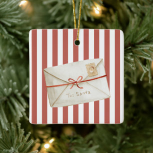 Ornamento De Cerâmica Carta Para O Papai Noel Natal Listras Vermelhas E