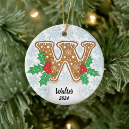 Ornamento De Cerâmica Carta W Nome Personalizado Monograma Natal
