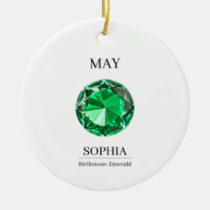 Ornamento De Cerâmica Cartão de Aniversário Personalizado May Emerald