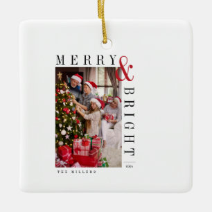 Ornamento De Cerâmica Cartão de Foto de Natal da Família Moderno Roteiro