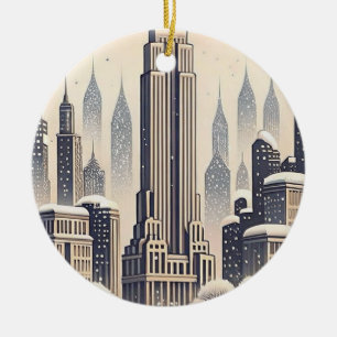 Ornamento De Cerâmica Cartão de Natal com a Silhueta de Nova York