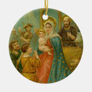 Ornamento De Cerâmica Cartão de Natal da Era Vitoriana Natividade