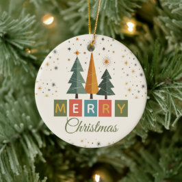 Ornamento De Cerâmica Cartão de Natal Moderno de Meados do Século