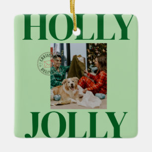 Ornamento De Cerâmica Cartão de Natal Ousado com Foto da Família Moderna