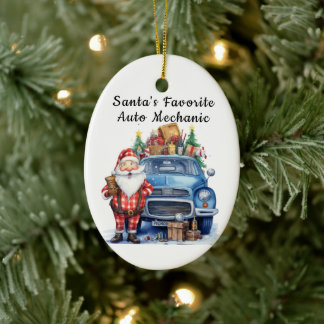 Ornamento De Cerâmica Cartão de Natal Personalizado para Mecânico de Car