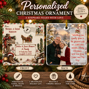 Ornamento De Cerâmica Cartão de Natal Western Personalizado