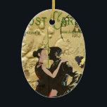 Ornamento De Cerâmica Cartão do tango de Paris do vintage<br><div class="desc">Colagem de Digitas dos dançarinos de um tango do original que pintam por Kevin Sean O'Connell em um fundo do cartão do vintage, com as borboletas vermelhas bonito e a torre Eiffel, a Paris, o France e flor de lis francesa do ouro. Personalize este design adicionando seu nome ou texto...</div>