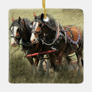 Ornamento De Cerâmica Cartão postal Clydesdale com Vintage Weathered