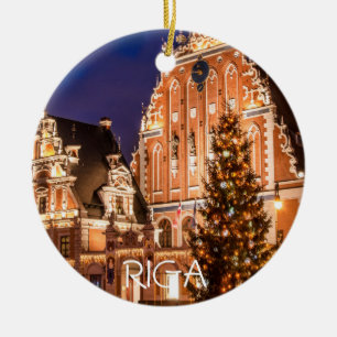 Ornamento De Cerâmica Cartão postal de Natal de Riga