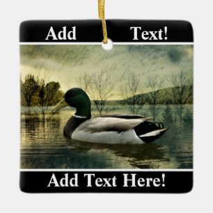 Ornamento De Cerâmica Cartão-postal de Vintage Mallard Duck Weathered