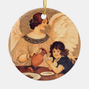 Ornamento De Cerâmica Cartaz Antigo do Anjo do Chocolate Francês: Arte V