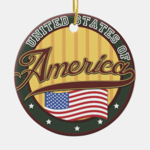 Ornamento De Cerâmica cartaz de viagem com logotipo americano