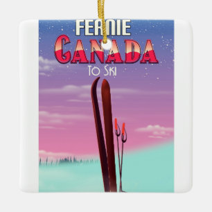 Ornamento De Cerâmica Cartaz de viagem de esqui Fernie Canadá.