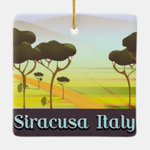 Ornamento De Cerâmica Cartaz de viagem paisagem Siracusa Itália.