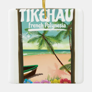 Ornamento De Cerâmica Cartaz de viagem Tikehau Polinésia Francesa.