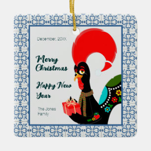 Ornamento De Cerâmica Cartaz português de Natal e quadro de azulejos azu