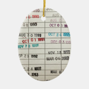 Ornamento De Cerâmica Cartões de data aprazada da biblioteca do vintage