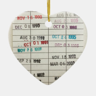 Ornamento De Cerâmica Cartões de data aprazada da biblioteca do vintage