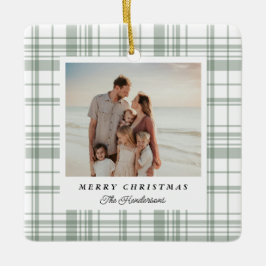 Ornamento De Cerâmica Cartões de foto de Natal de Xadrez do Flanel Cozy 