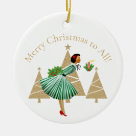 Ornamento De Cerâmica cartões de natal de dama de 1950