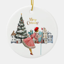 Ornamento De Cerâmica cartões de natal de Postada de Lady 1950