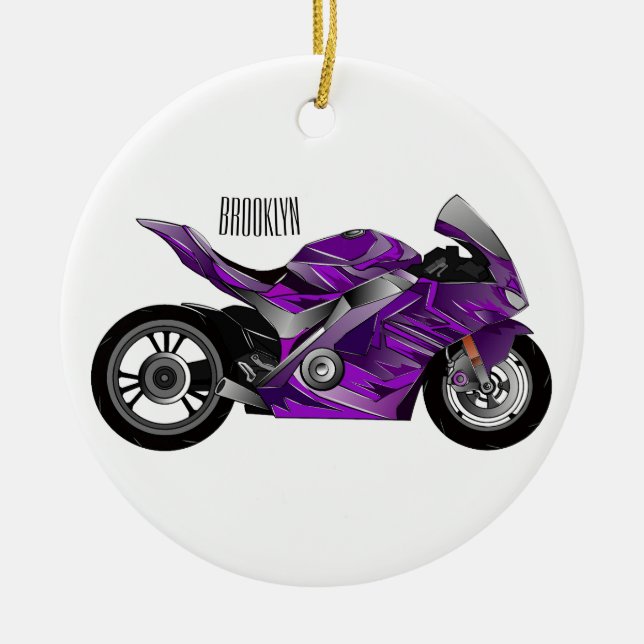 Ornamento De Cerâmica Cartografia de motocicletas de esporte roxo (Frente)
