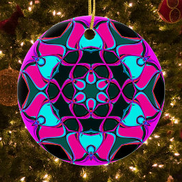 Ornamento De Cerâmica Cartografia Mandala Flor Rosa e Azul