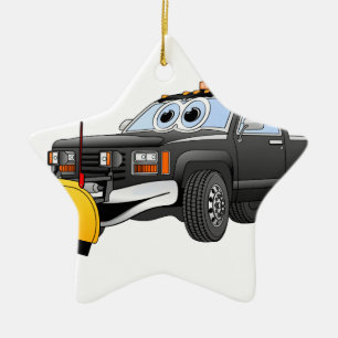 Ornamento De Cerâmica Cartografia Preta Y Pick Up Truck Snow Plow