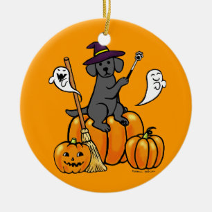 Ornamento De Cerâmica Cartoon 2 Black Labrador Halloween