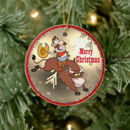 Ornamento De Cerâmica Cartoon Bull Cartoon Bull Rider Natal