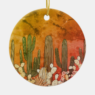 Ornamento De Cerâmica Cartoon Cactus em Laranja
