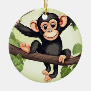 Ornamento De Cerâmica Cartoon Chimpanzé Engraçado e Bonito