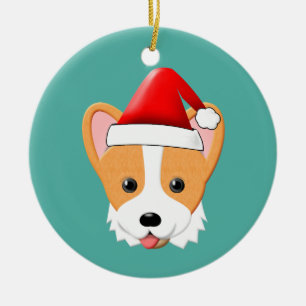 Ornamento De Cerâmica Cartoon Corgi Natal Santa Hat